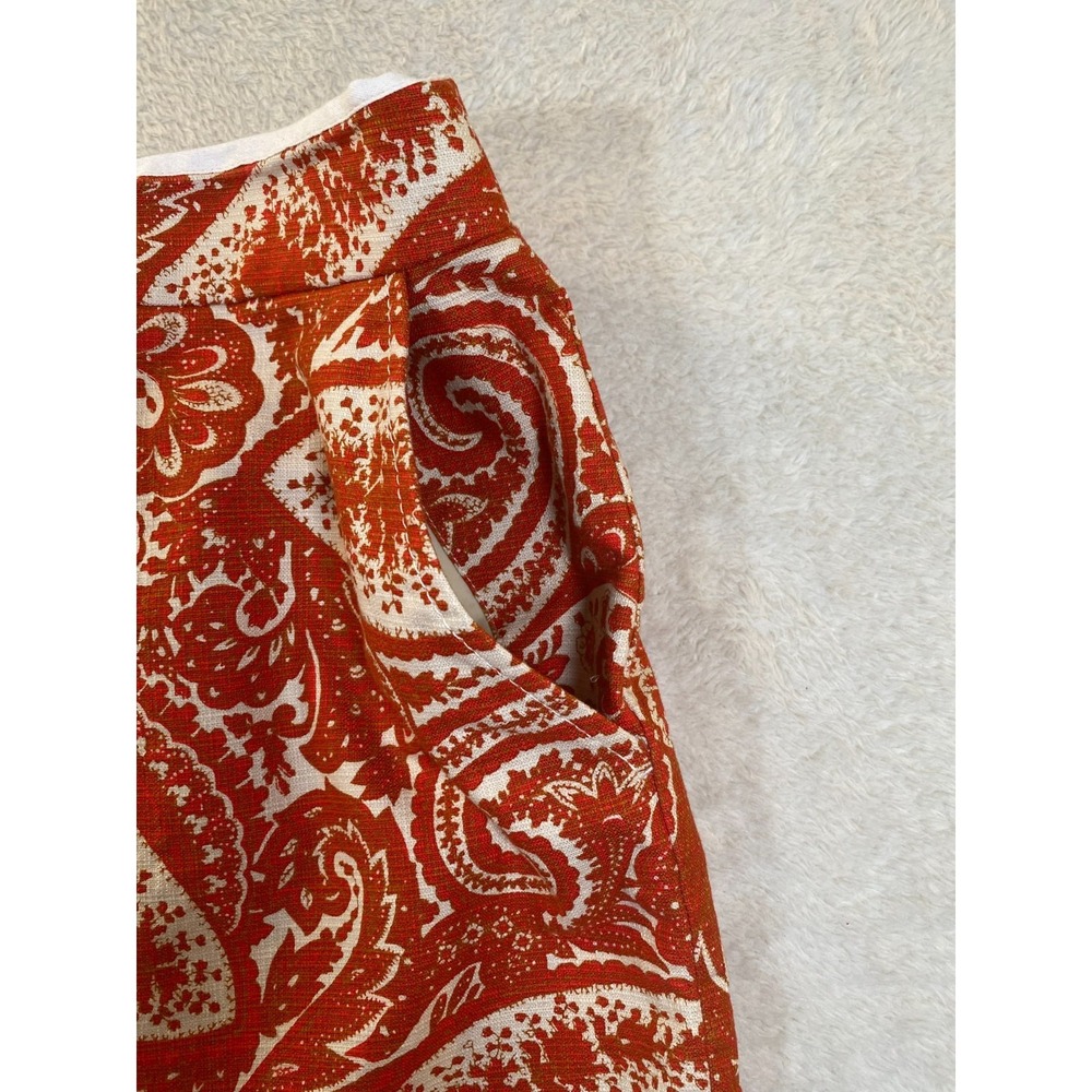 J.Crew The Pencil Skirt Red Orange Paisley Print Size 0 Cotton Spandex Blend - Picture 4 of 9